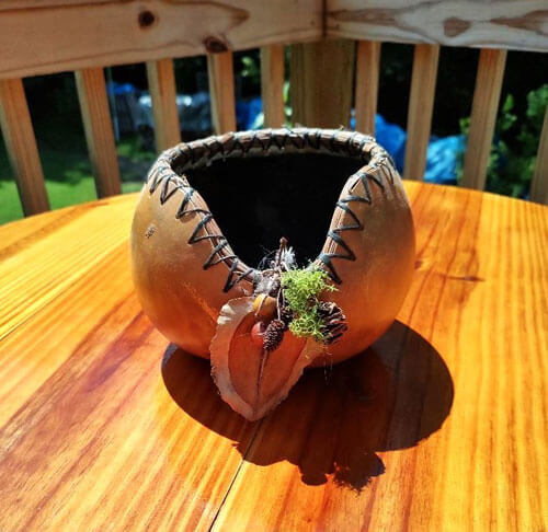 gourd basket with pine needle edging