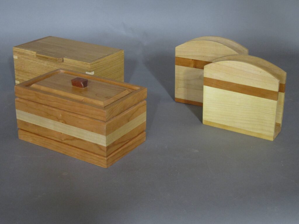 handcrafted wooden keepsake boxes and napkin holders