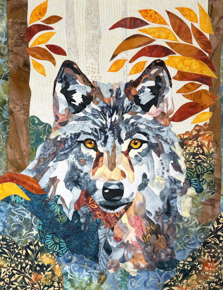 woodland wolf fabric collage