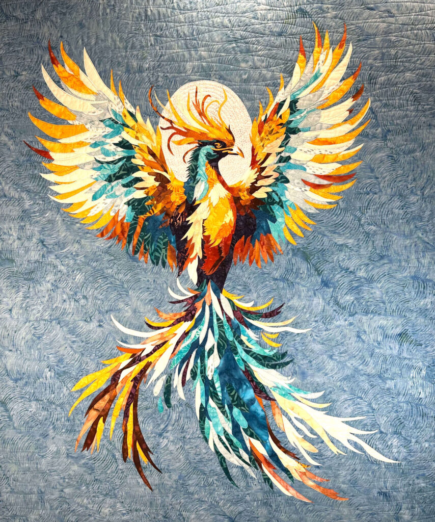 phoenix rising fabric collage art